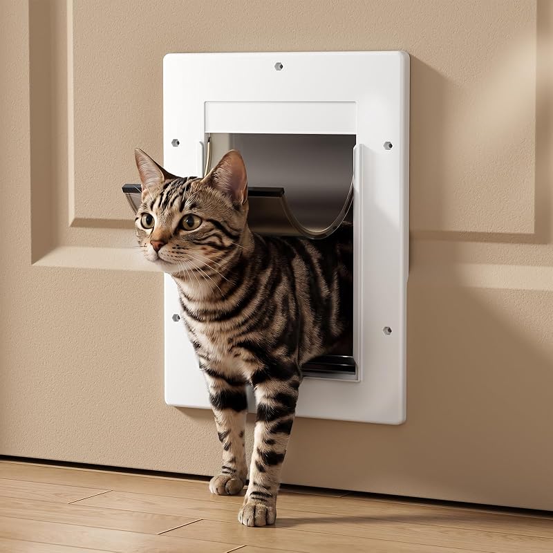 Porta para Gatos com Aba Magnética e Trava Deslizante Tiylibe, Branca, 1 unidade