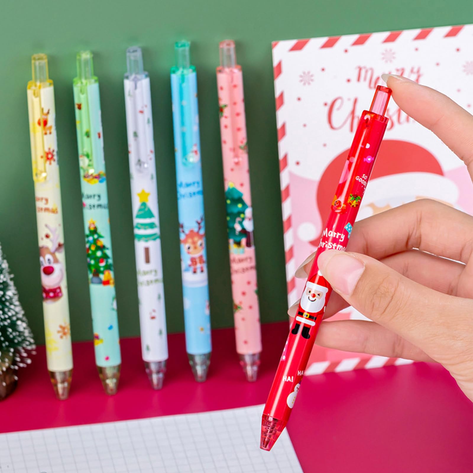 12 Stück Weihnachts-Kugelschreiber + 4 Haftnotizen Set, Festliches Schreibset für Büro, Haushalt & Geschenkzwecke