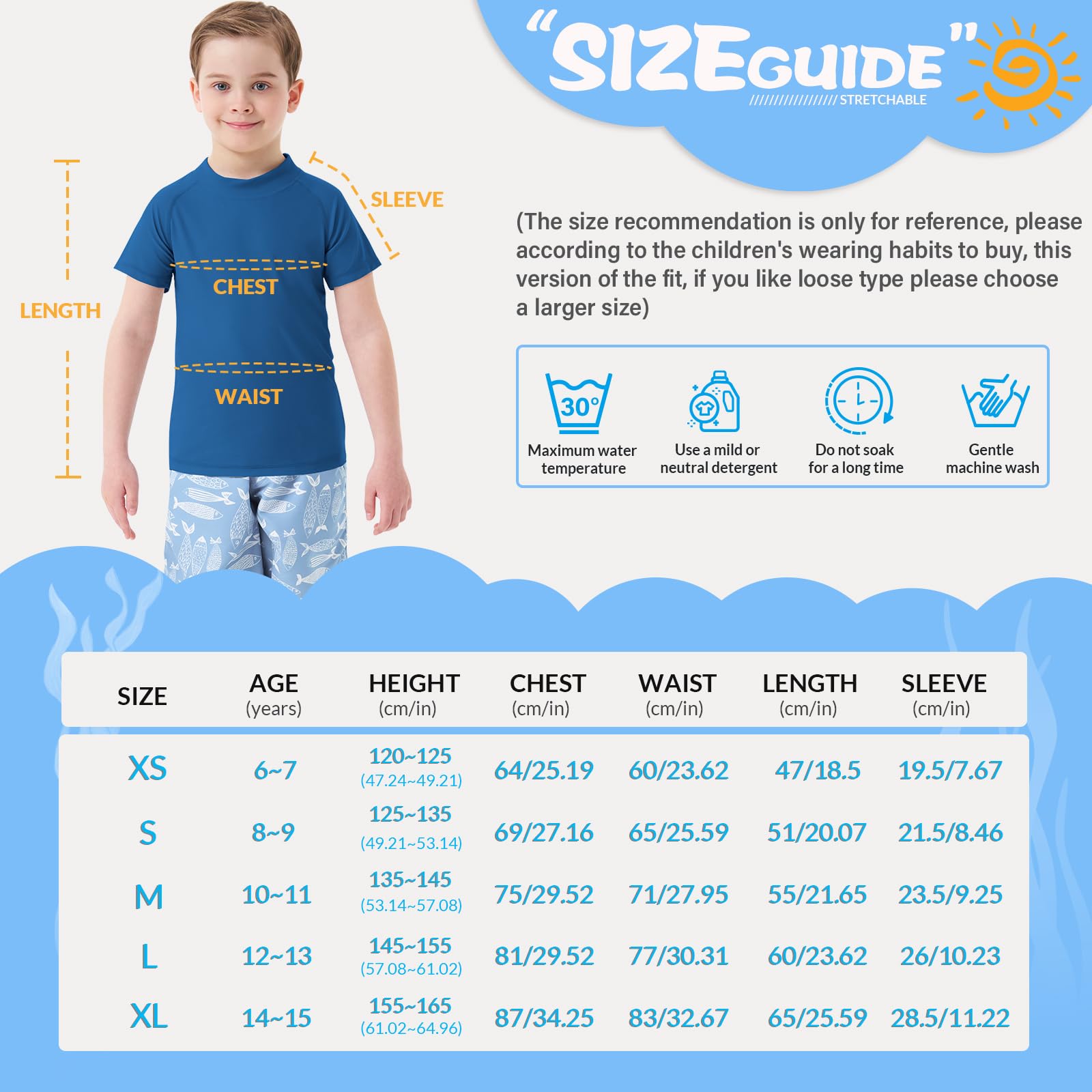 MEETWEE Garçon Manches Courtes Longues Rash Vest Garde Enfants Natation Top UV Protection Solaire pour Surf Beach Pool