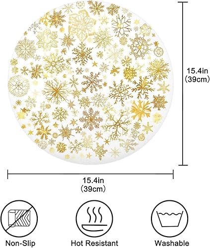 Miniatura 5 de Christmas Round Placemats Set of 6,Christmas Gold Snowflakes Round Table Mats 15 inch Non-Slip Washable Kitchen Dining Place Mats for Indoor Outdoor