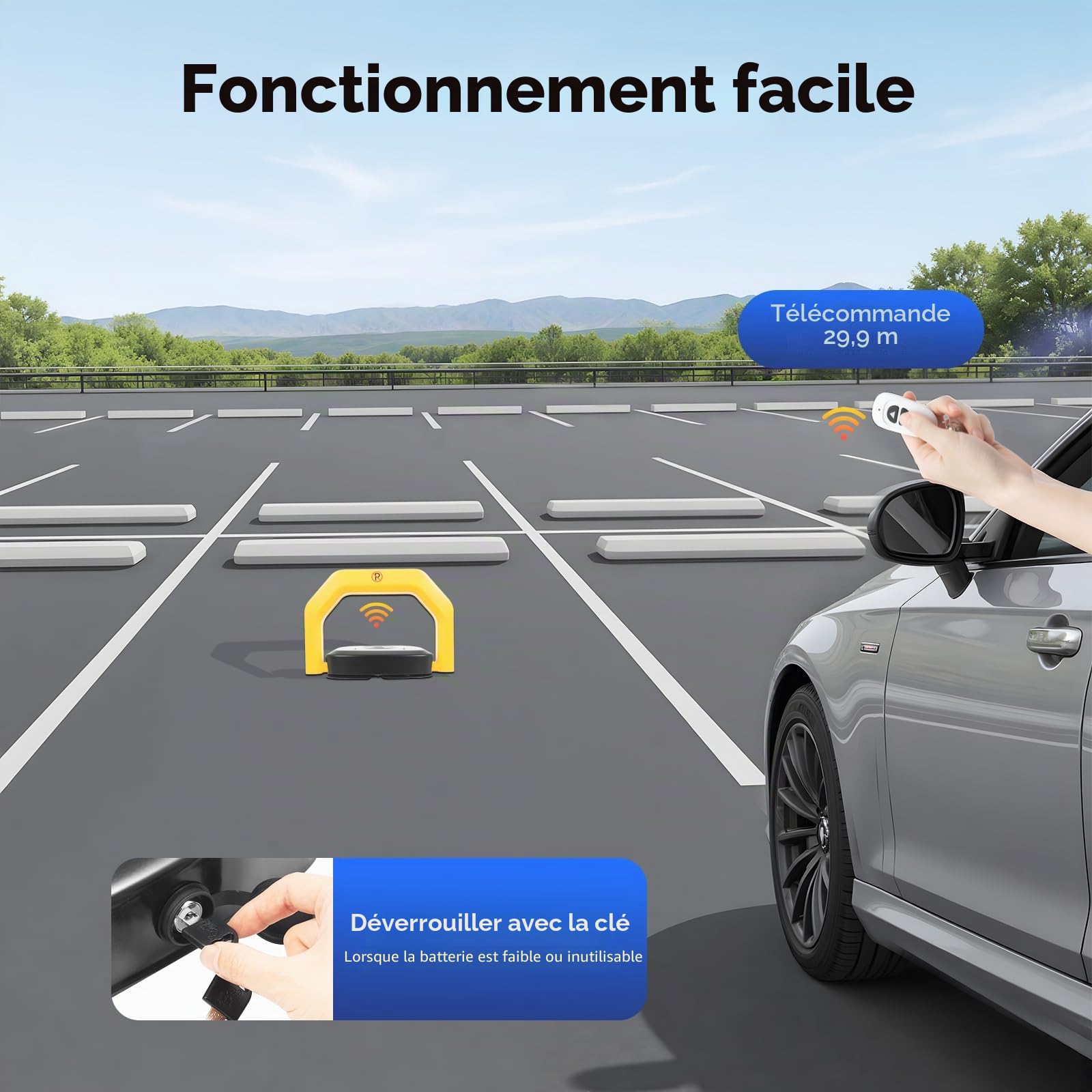 MINRS Barrière de parking avec télécommande - Verrouillage de stationnement pliable - Anti-collision - Indice de protection IP67 - Fonction d'alarme - Verrouillage automatique du stationnement