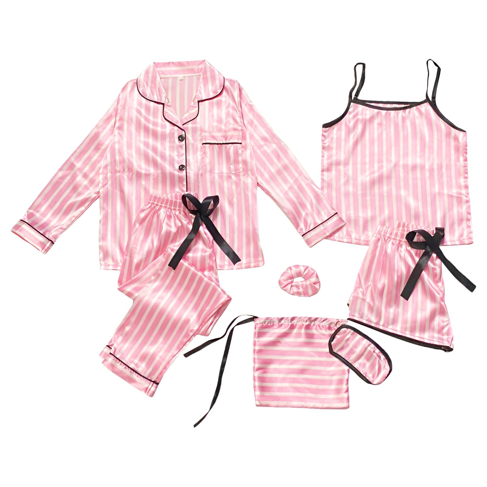 Chicas Niñas 7PCS Saten Conjunto de Pijama Tops & Pantalones Cortos Ropa de Dormir