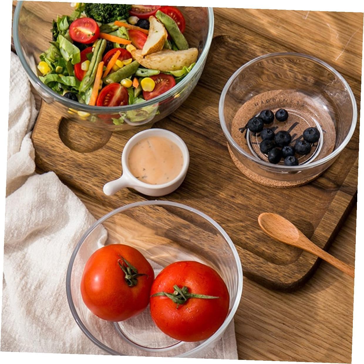 Luxshiny 3pcs Glass Salad Bowls Set Thickened Heat-resistant Glass Noodle Bowls for Home Kitchen Dining