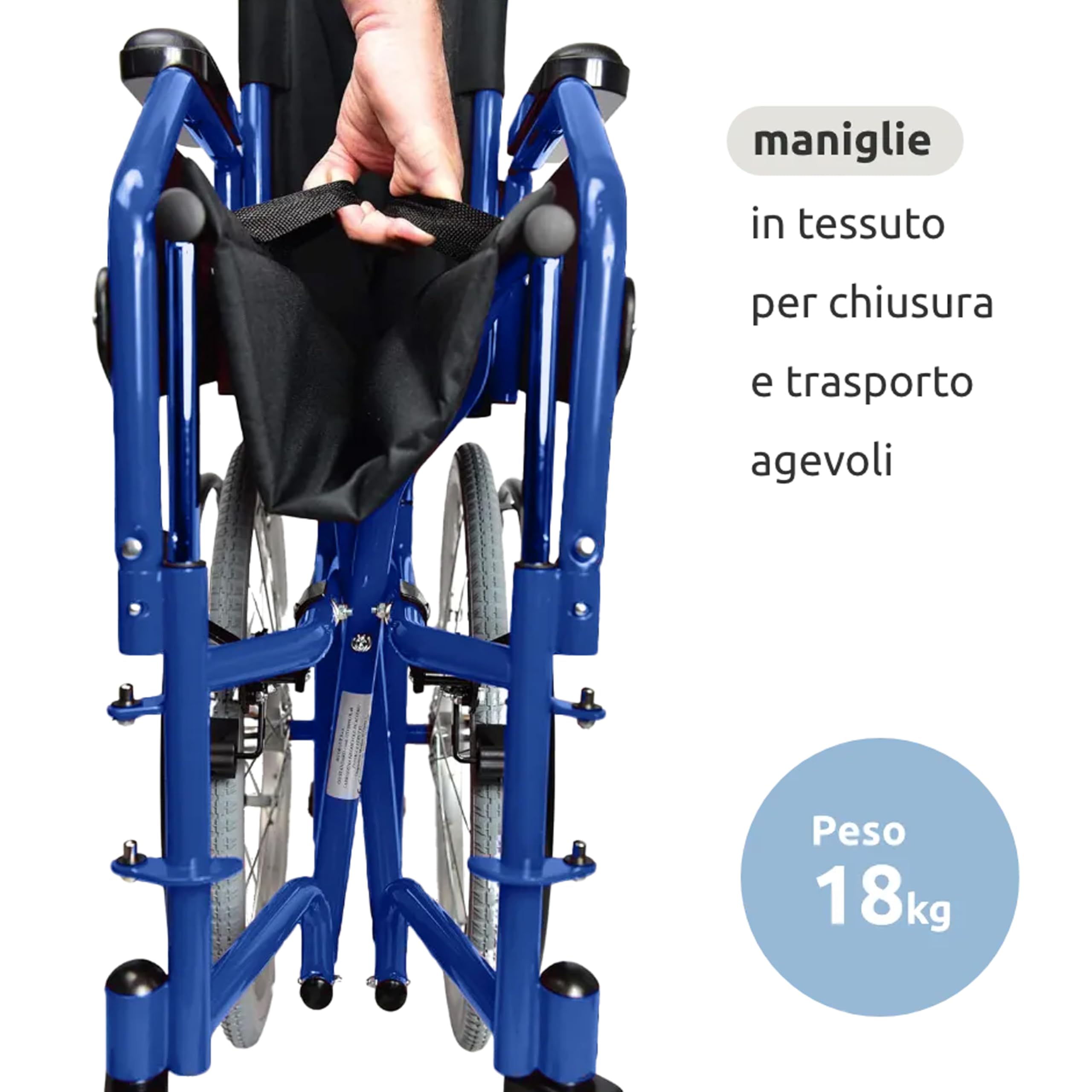GOVITA Carrozzina Pieghevole Per Passaggi Stretti, Ideale Per I Passaggi In Ascensore_Gostreet Slim 40 Cm - Telaio Doppia Crociera In Acciaio Sedia A Rotelle Pieghevole Slim (BLU)