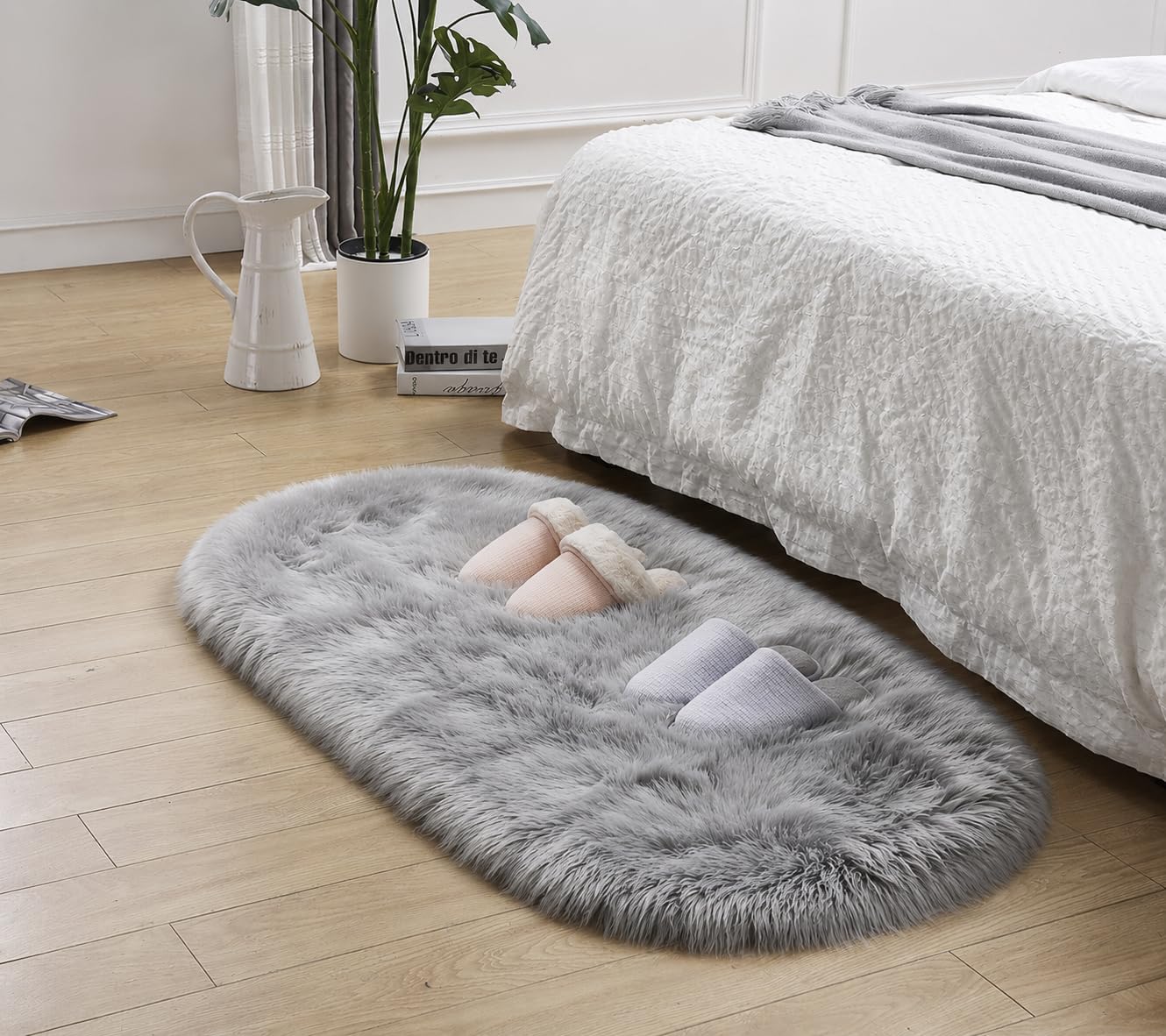 Parvam Oval Plush Soft Fluffy Floor Mat, Non-Slip Tie-Dye Indoor Mat for Bedroom, Bathroom, Entrance, Living Room & Hallway, Ultra-Soft Shaggy Floor Covering (Grey Tie-Dye, 40 x 60 cm)