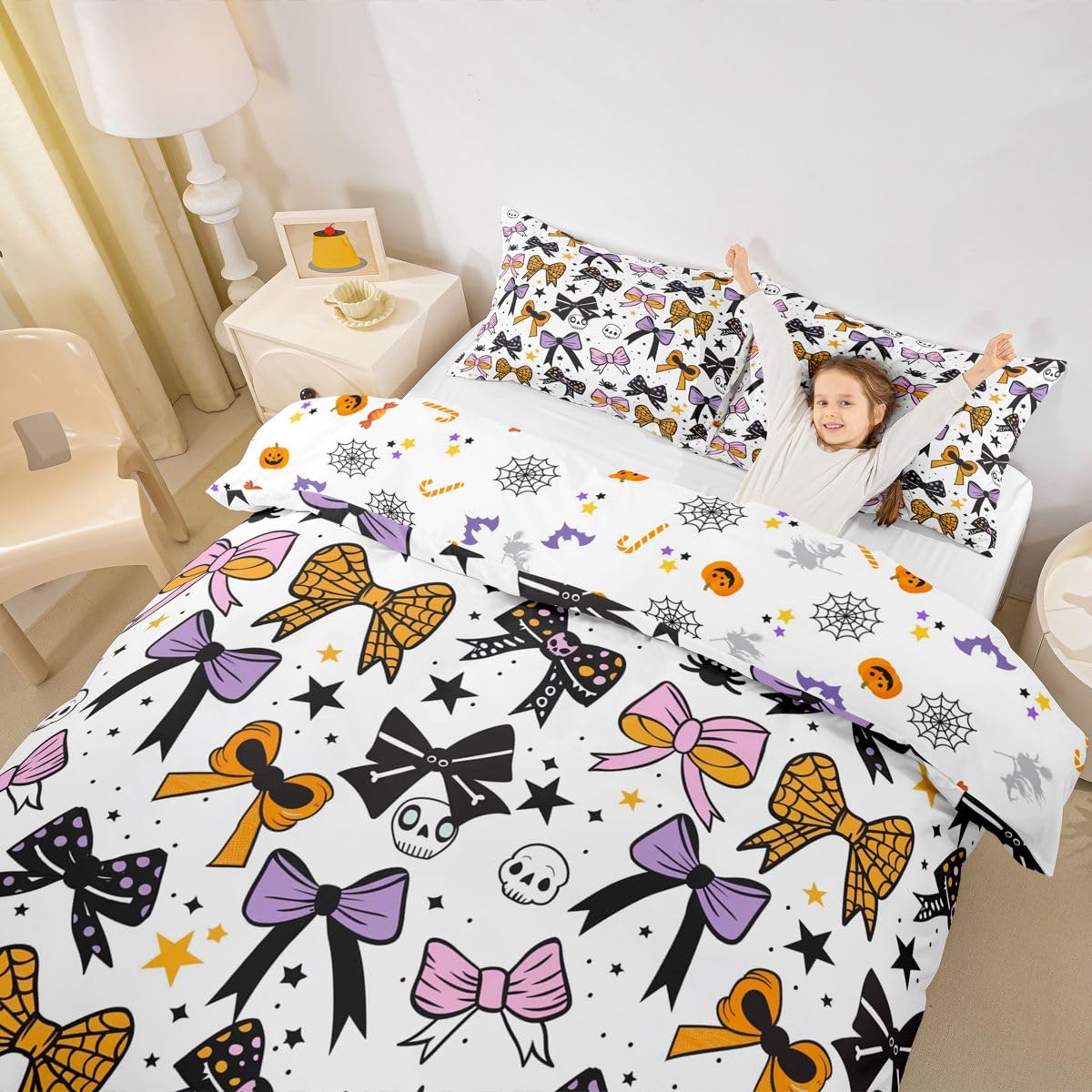 Loussiesd Poszewka na kołdrę na Halloween Super King pościel dla dzieci