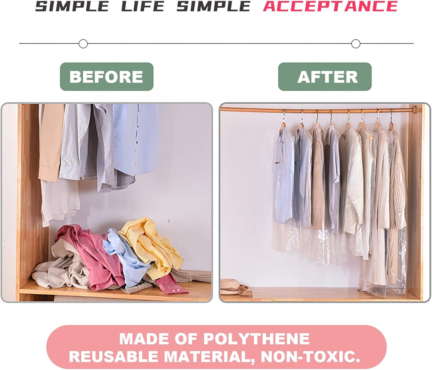 MIATECH 50 Pack Clear Garment Cover - 47.2 Inch Dustproof Cover Polythene Hanging Clothes Suit Protector Dress Jacket Cover for Dry Cleaner, Home Storage, Travel, Wedding, Road Trip : Home & Kitchen