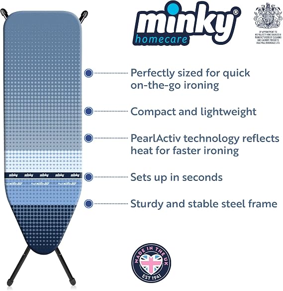 Minky EasyGlide 110 x 35cm Ironing Board, Height Up To 86cm, UK Made