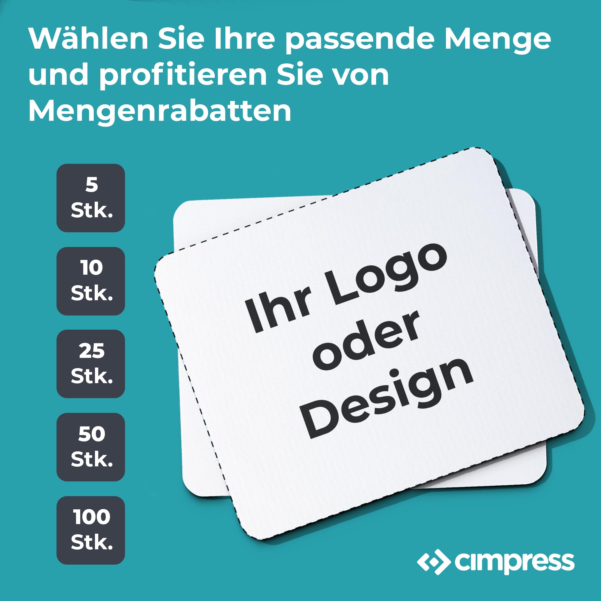 Cimpress Personalisiertes Mousepad Gestalten Sie Ihr eigenes Mauspad mit Logo, Ideal für Arbeitsplätze, Firmenbüros und Spielkonsolen, rutschfeste Unterseite, 24,2x20,2 cm 10 Stück