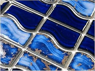 Tenedos Wave Sea Cobalt Blue with Calacatta Gold Porcelain Lineup Border...