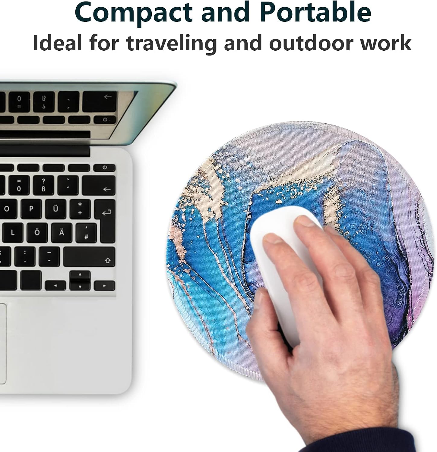 Round Mouse Pad, Small Mouse Pads for Wireless Mouse, Mouse Pad for Desk, Premium-Textured Mouse Pad, Durable Portable Mousepads, Home Office Accessories (Purple Marble)