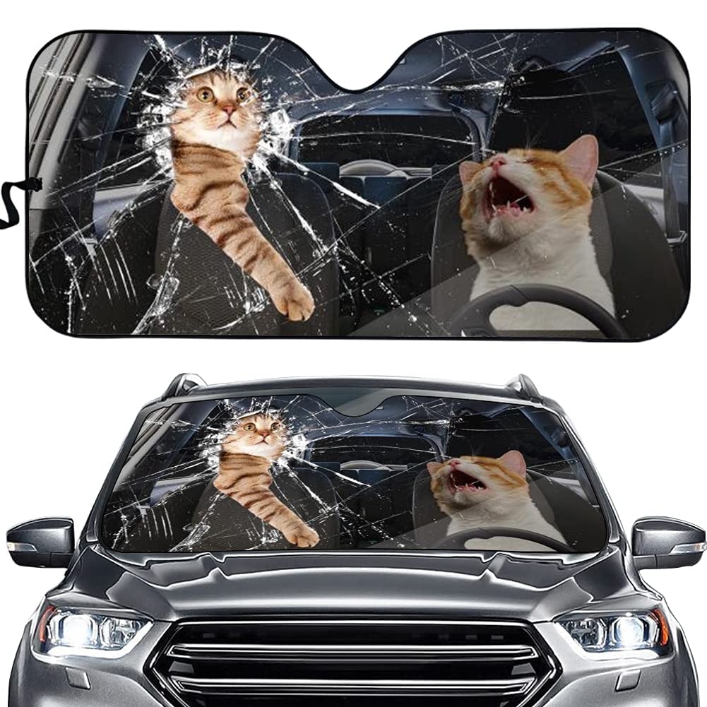 UOIMAG - Parasol para el parabrisas del coche con divertido estampado de gato. Ajuste universal. Protector UV para coche, camión, todocamino y turismo