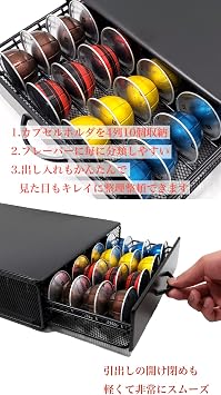 Hilax Nespresso Vertuo Capsule Holder Capsule Storage Drawer Vertuo Coffee Holder Metal Multiple Flavors Pods Organizer 40 Pcs Coffee Pods Black