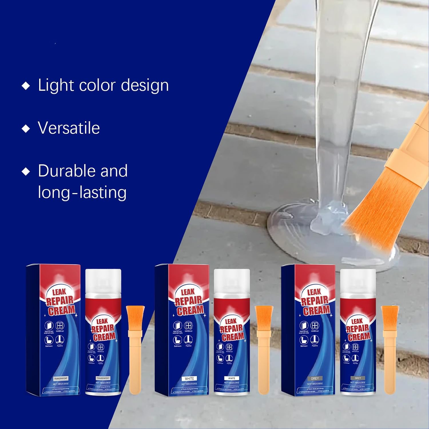 Leak Repair Cream Spray, Leak Repair Waterproof Sealant Spray, Waterproof Sealing Sprays with Brush for Roofs, Window Sill, & Toilet (3,Transparent)