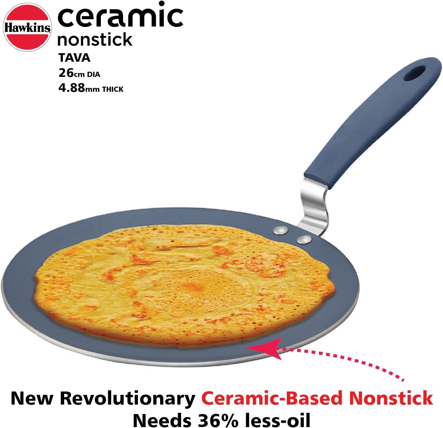 HAWKINS Ceramic Nonstick Tava, 26 cm Diameter, Induction Paratha Tawa, Granite Griddle (ICT26)