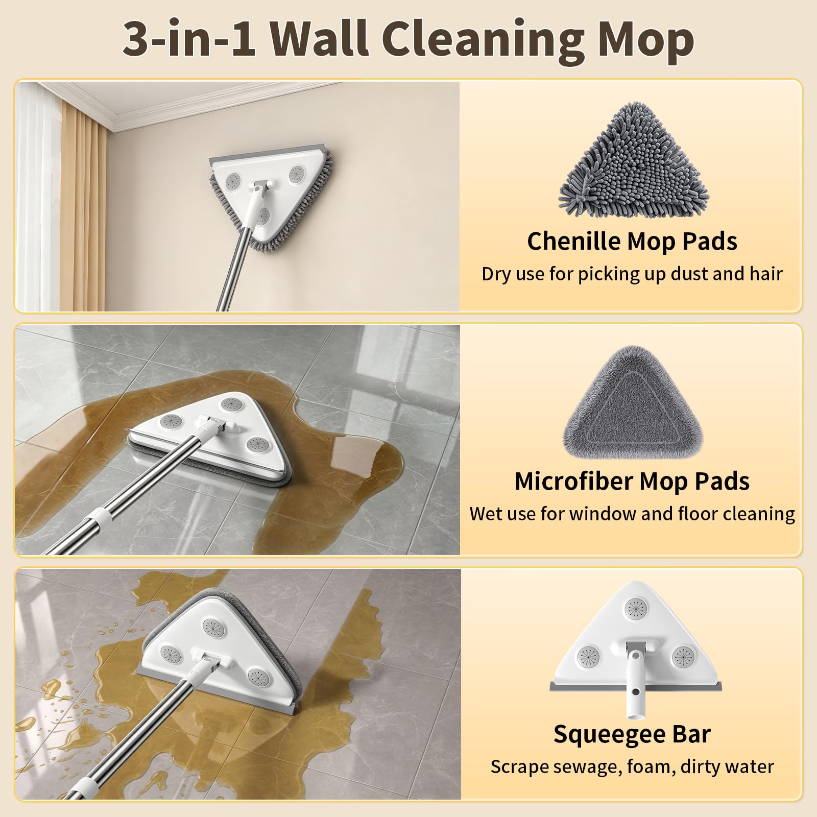 3-in-1 Wall Cleaner Mop - Extendable & Easy Cleaning -2
