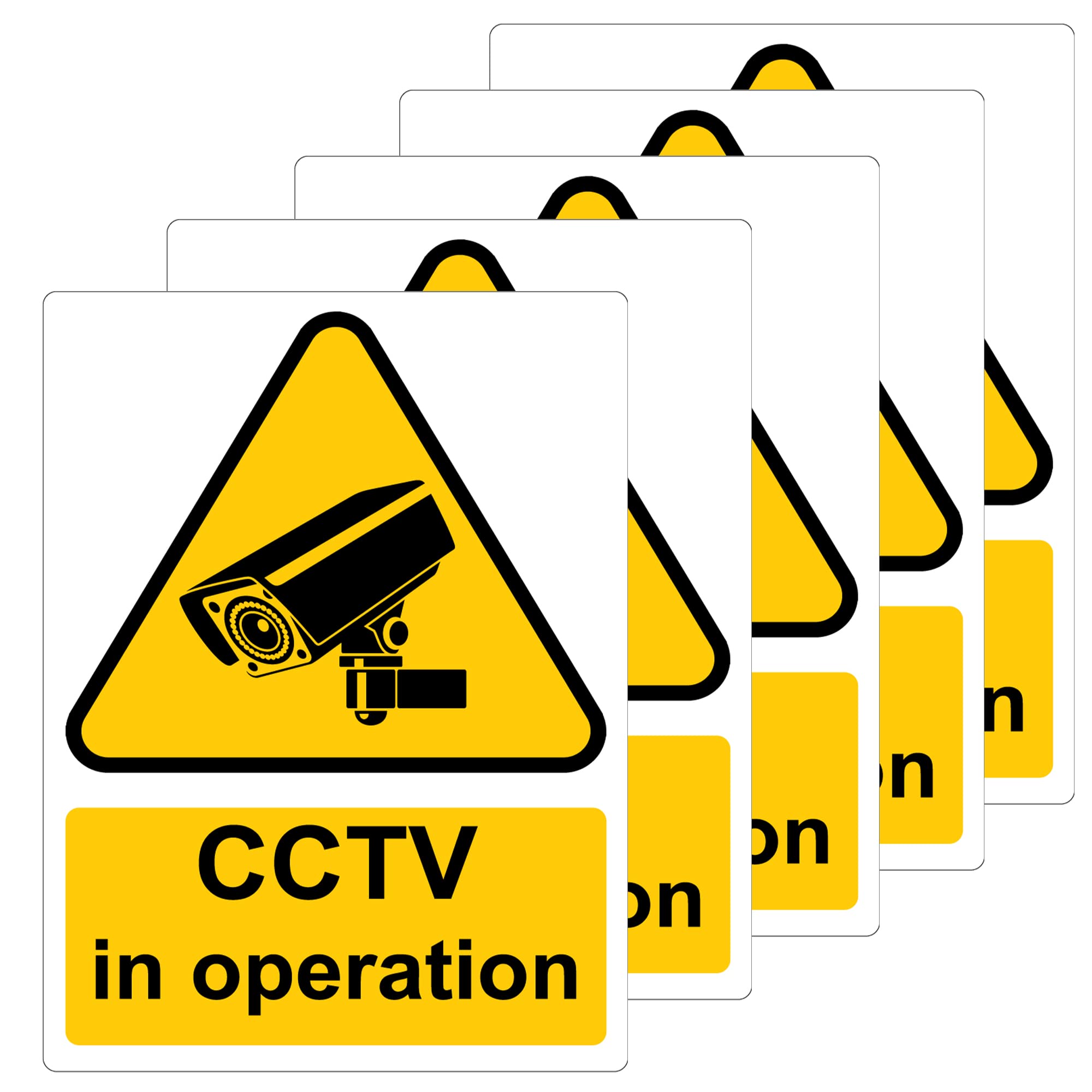 RDLCAR CCTV In Operation Warning Sign - Security Camera Warning for Indoor & Outdoor Use, Complies w/ISO 7010 Guidelines, 100mm x 300mm x 1mm, Rigid PVC, Pack of 5
