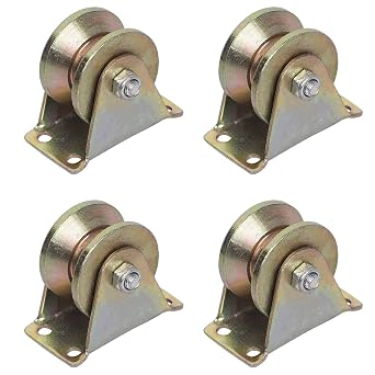 KEILEOHO 4 PCS 2 Inch V Groove Wheel,1045 Steel Heavy Duty Caster Wheels Sliding Gate Rollers Pressure Bearing Pully V-Shaped Bracket Roller