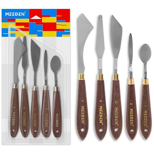 MEEDEN 5 Pieces Painting Knife Set Versatile Stainless Steel Spatula Palette Knife Oil Painting Accessories Mixing Scraper for Oil, Paint Color Mixing, Acrylic Painting