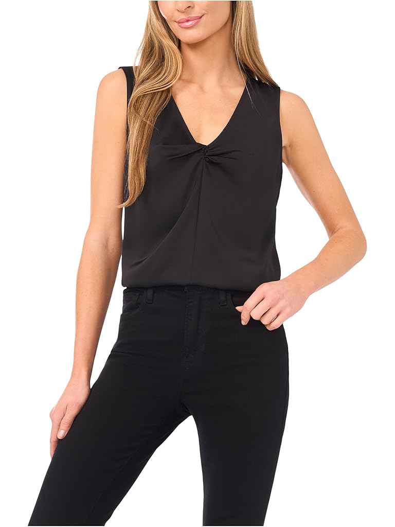 Black CeCe Sleeveless Twist V-Neck Top