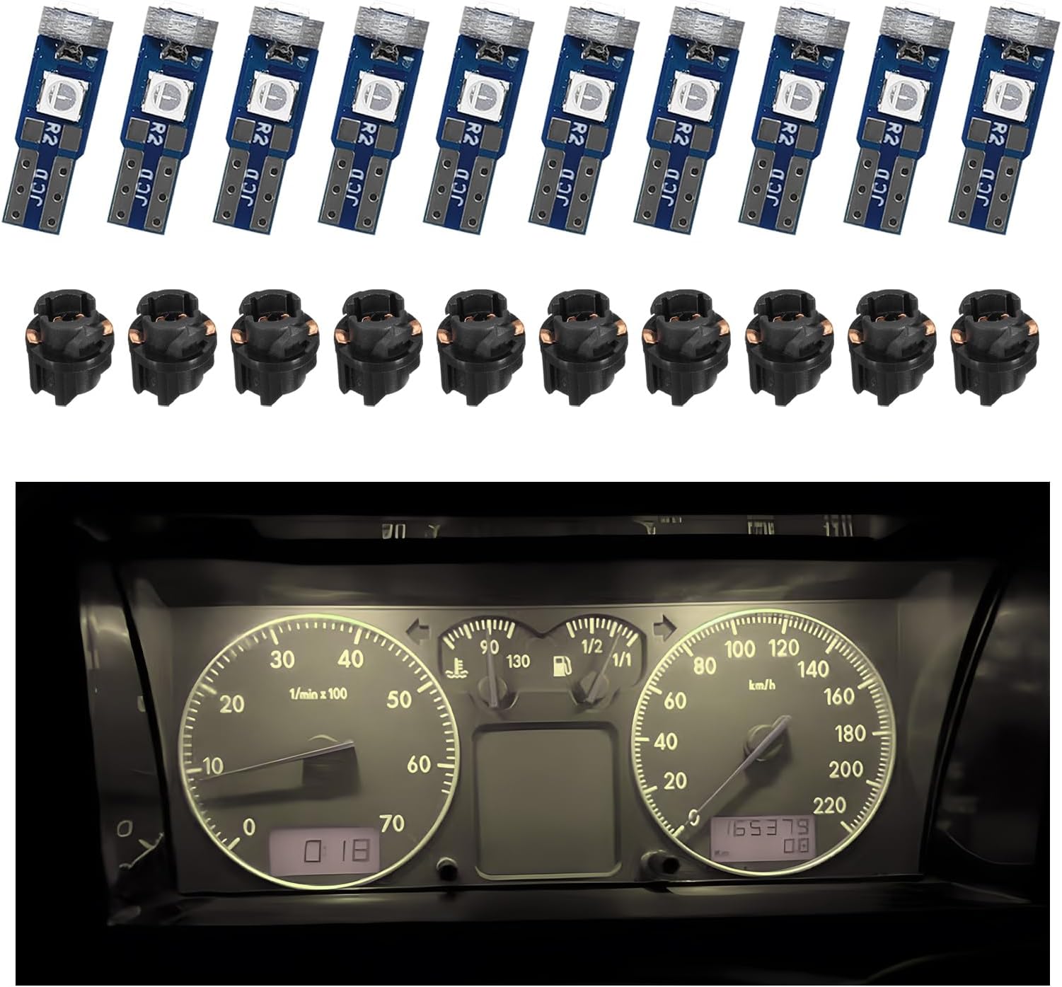 10PCS T5 LED Lights for Car Dashboard, Super Bright 3030-3SMD Auto Bulb with Twist Lock Socket, Interior Instrument Panel Gauge Indicator Replacement, Car Accessories (Warm White)