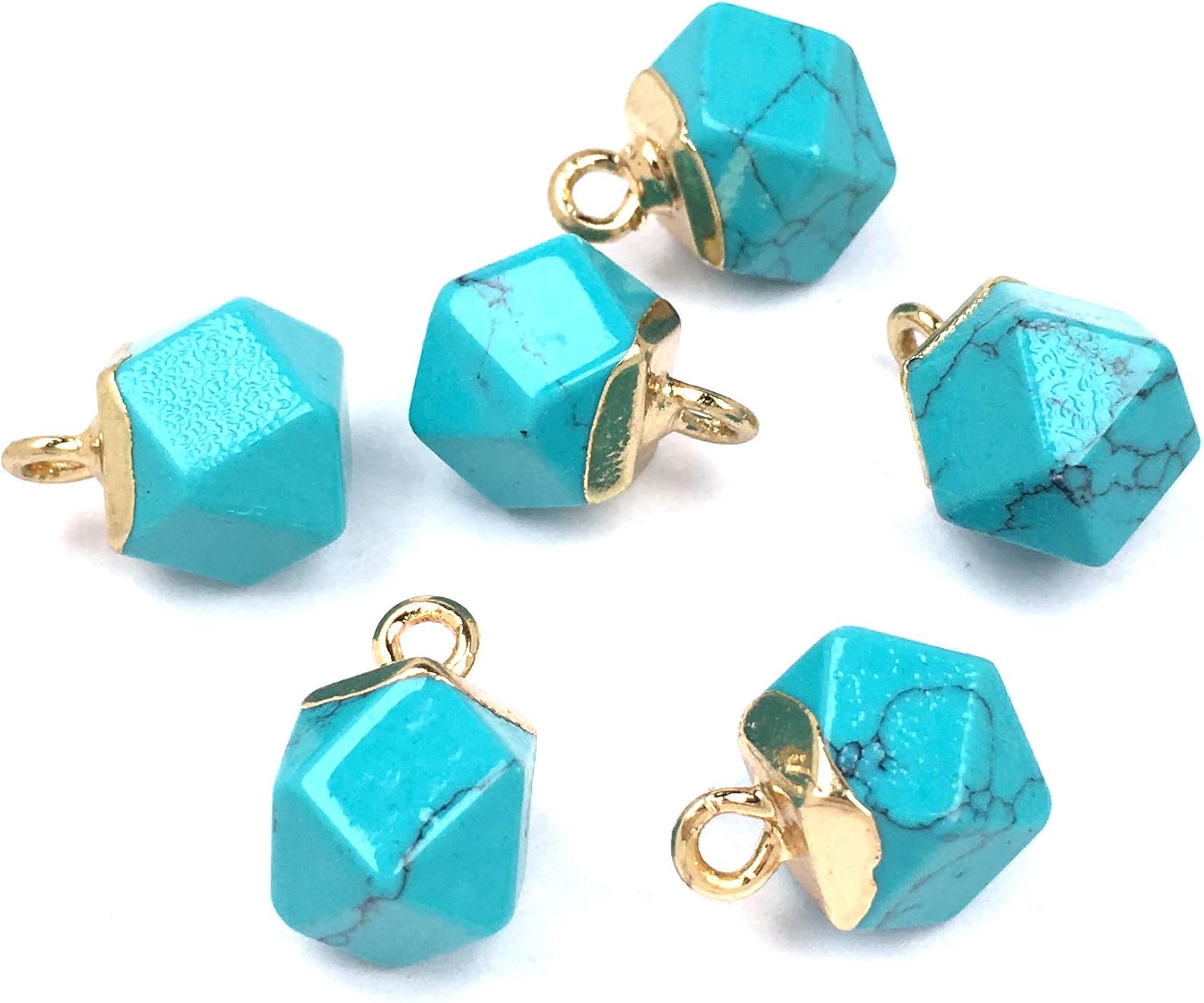 Natural Stone Pendants,Faceted Semi Precious Stone Charms Jade Turquoise Agate Crystal Quartz Beads for DIY Bracelet Necklace Jewelry Making Gift (Mix Style 10pcs) - Image 3
