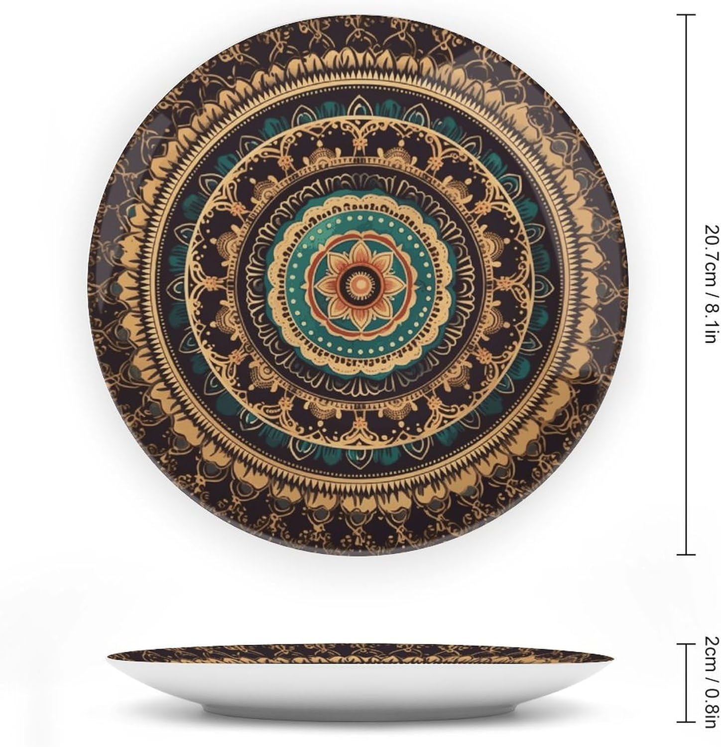 Mandala Decorative Plates for Display Round Porcelain Plate Living Room Table Ceramic Hanging Decorative Plate Art Decor for Living Room Table with 1 Display Stand 8inch