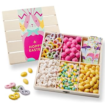 Easter Snack Board Gift Tray Chocolate & Sweet Treat Assortment in Reusable Wooden Box Spring Dessert Grazing Gift for Families, Brunch & Hosting- Bonnie and Pop