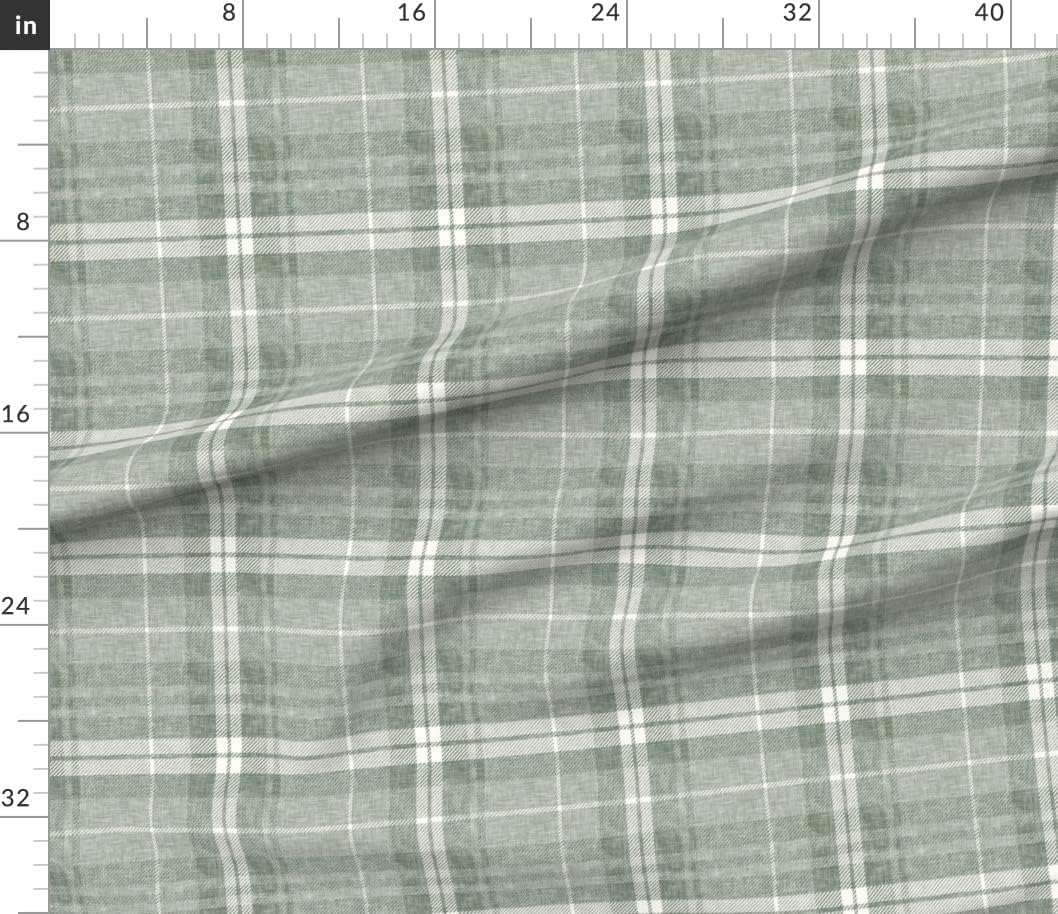 Spoonflower Fabric - Sage Green Fall Plaid Distressed Check Tartan Autumn Neutral Printed on Petal Signature Cotton Fabric Fat Quarter - Sewing Quilting Apparel Crafts Decor