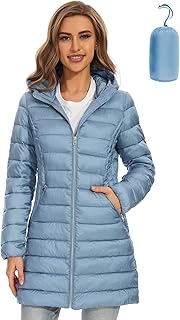 Women's Packable Puffer Coat - Lightweight Puffer Coat Hooded Long Puffer Coat Winter Warm Puffer Jacket