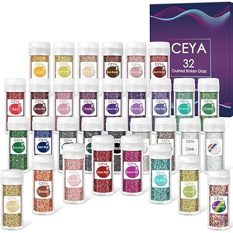 Metallic Crystal Chips: CEYA 32 Color Irregular Glass Glitter Kit