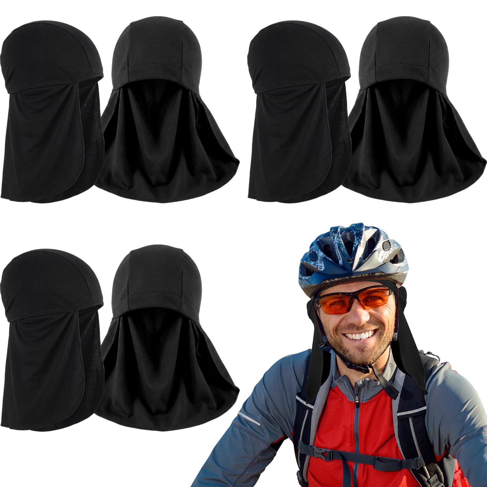 Helmet Liner with Neck Mask, Cooling Skull Cap Sweat Wicking Cap with Tail Sun Cycling Running Neck Protection Hat