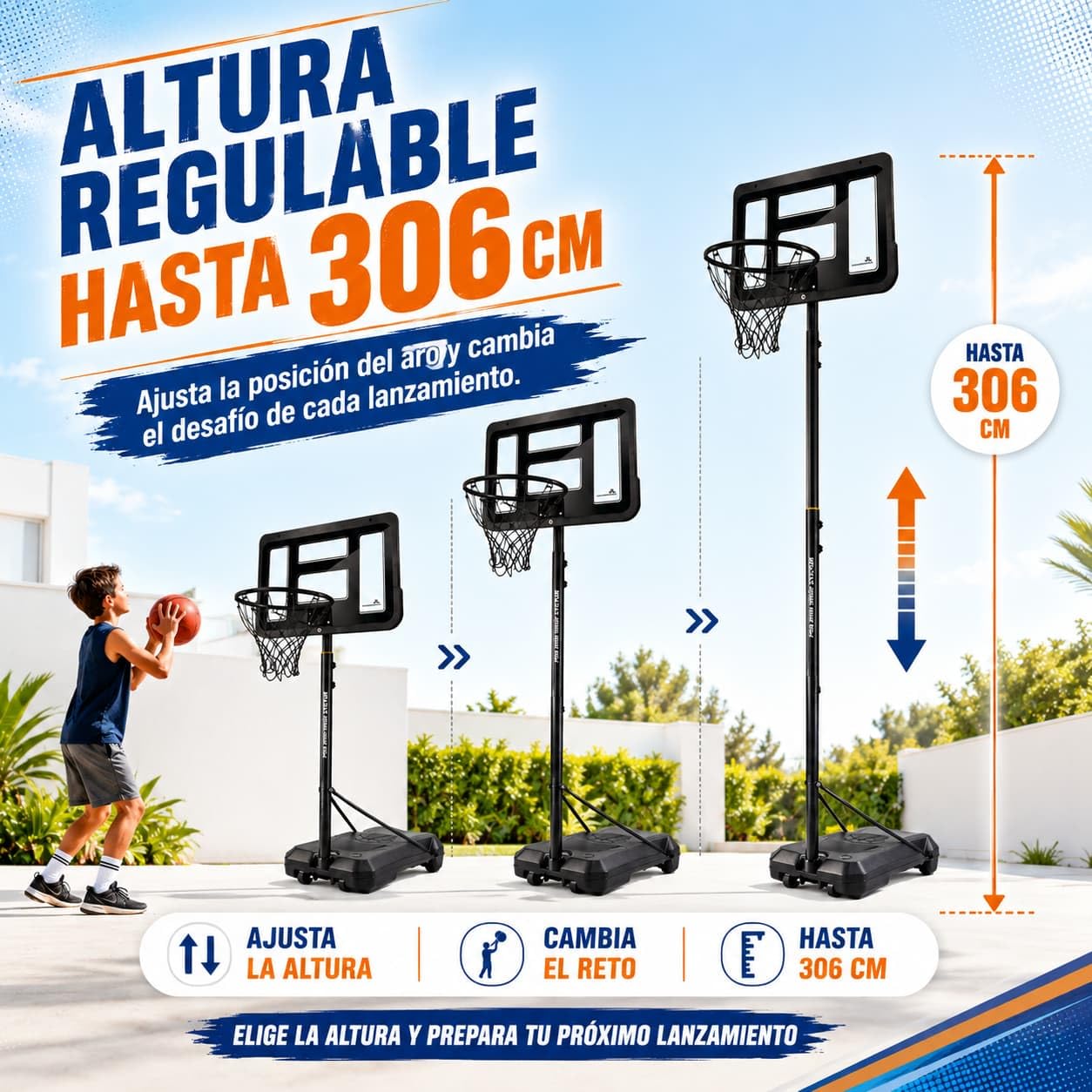 Canestro da basket per bambini con piede, altezza regolabile fino a 306 cm, include palla e gonfiatore, canestro da basket esterno, gioco sportivo, regalo per ragazzi e ragazze +8 anni