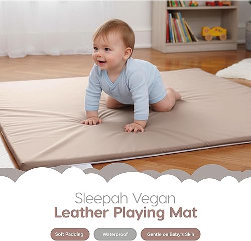 Miniatura 7 de Sleepah Baby Play Mat for Floor (50" x 50") Waterproof Vegan Leather - Easy to Clean w Removable Cover - Mat for Tummy Time - Foam Support w