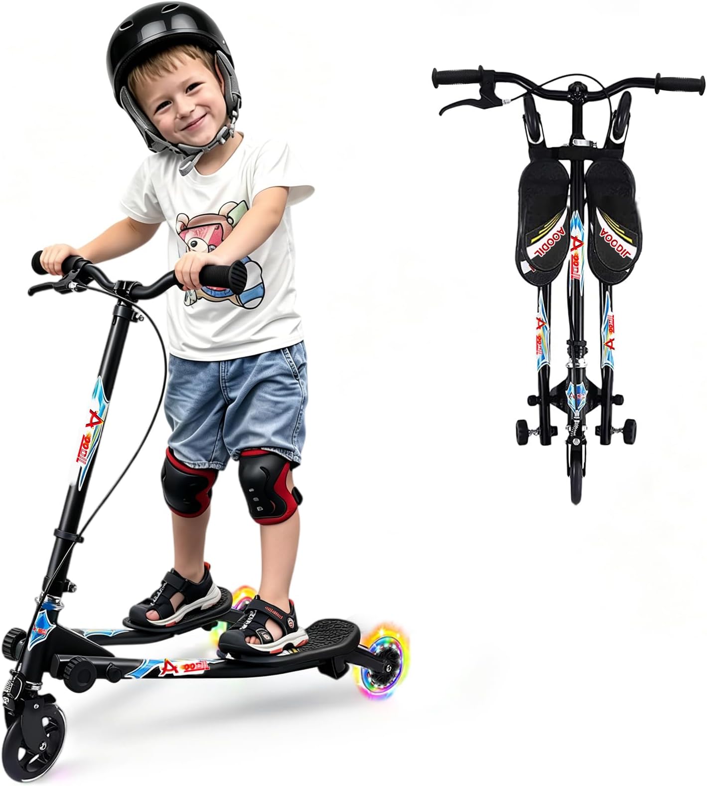 Swing Scooter for Kids, 3 Wheels Foldable Wiggle Scooter Push Drifting with Adjustable & 2 Rear LED Wheels Kicks Scooter for Boys and Girls Ages 3-8