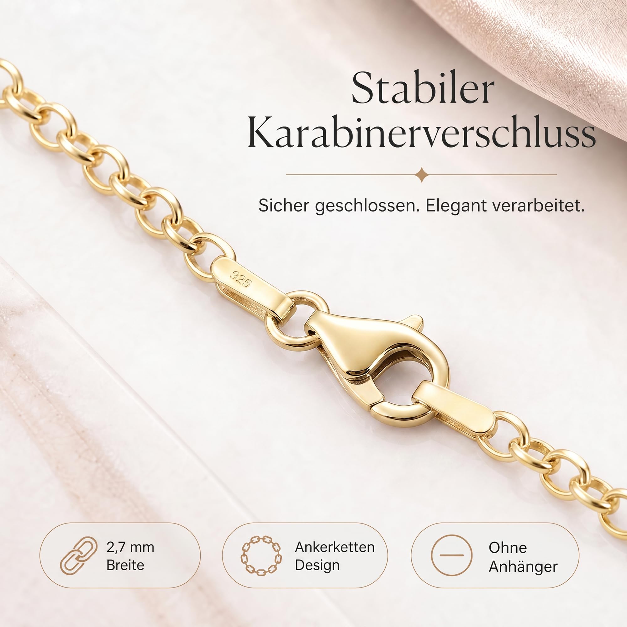 Ankerkette vergoldet 925 Silber Damen 2,7 mm Halskette 101032-5