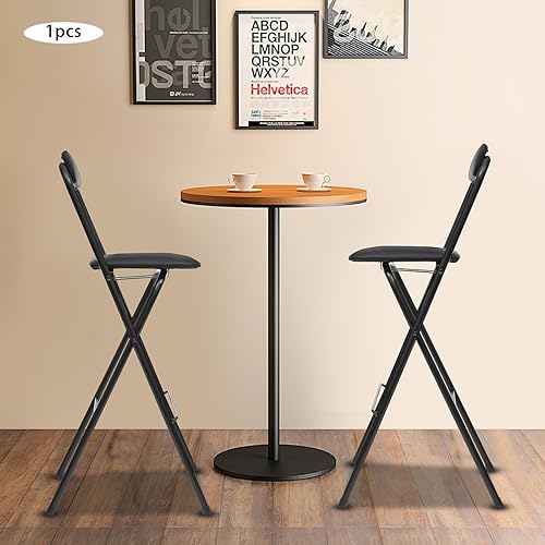 Miniatura 9 de Folding Chair with Backrest, 41.3 Inch Tall Collapsible Stool, Portable Folding Bar Stool, Counter Height Seat with Leather Padded for Kitchen