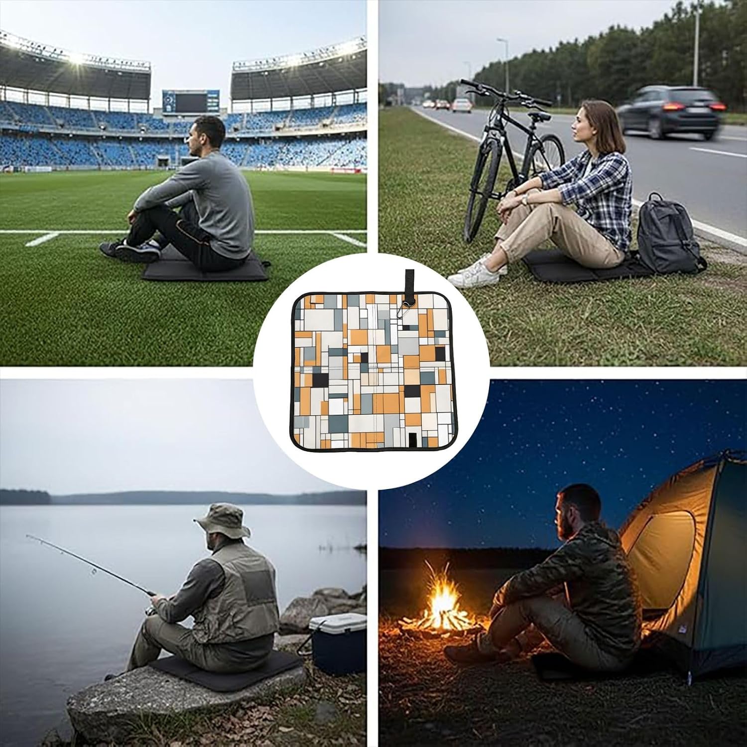 (Mid Century Modern) Sitting Pad Foldable Seat Cushion Lightweight Camping Seat Mat with Hook for Outdoor Hiking Picnic Camping
