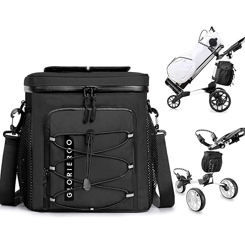Golf Cart Cooler Bag Insulated - 12-Can Leakproof Soft Cooler Bag with Hook-and-Loop Lid, Waterproof Zippers, and Multi-Pockets for Accessories; Fits on Golf Push Cart