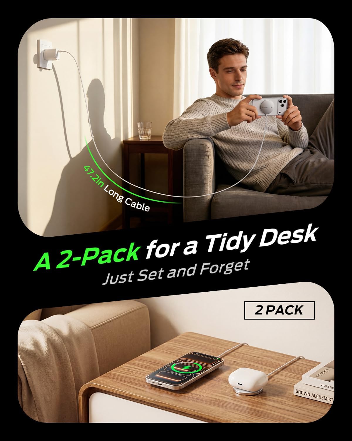 MOVESPEED Qi2.2 25W Magnetic Wireless Charger 2 Pack, MagSafe Fast Charging Pad, Compatible with iPhone 17/16/15/14/13/12 Series, AirPods Pro/4/3/2,Samsung Galaxy and More(White)