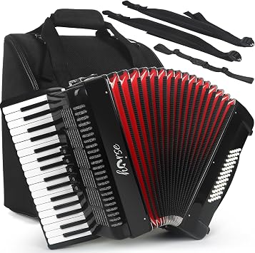 Horse Accordion, 34 Key 60 Bass Keyboard Accordions for Adults, Luxury Thicked Backpack,Straps, 34 Keys Educational Acordeon Acordeones Para Adultos Instrument for Beginner,Student,Professional,Black