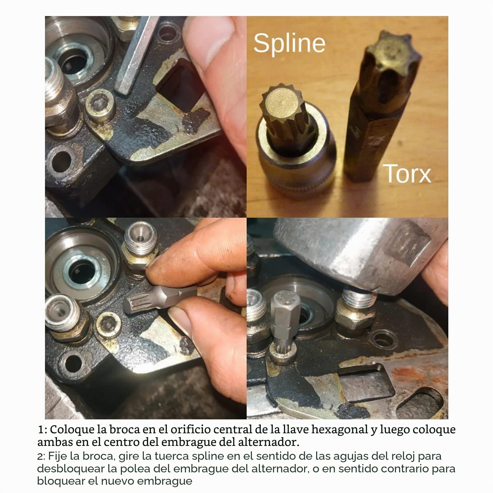 Llave de Polea Alternadora T50, 33 Toma de Eliminación de Broca de Tacón, Herramienta de Desacoplador Alternador Fácil de Usar con Poleas Reemplazables