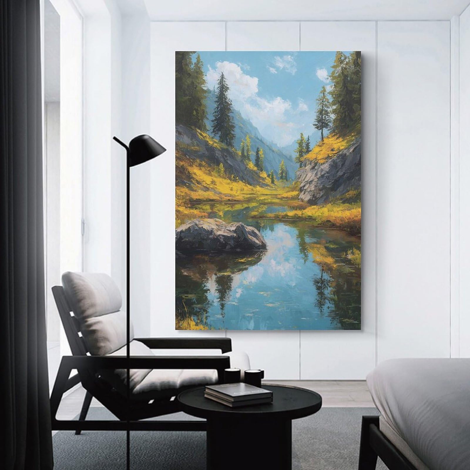 Junmoney Mountain Lake Reflection Painting Canvas Wall Picture 16x24inch(40x60cm), for Entryway, Lounge Links Or Small Walls, Decorative Canvas Styling for Entry Areas