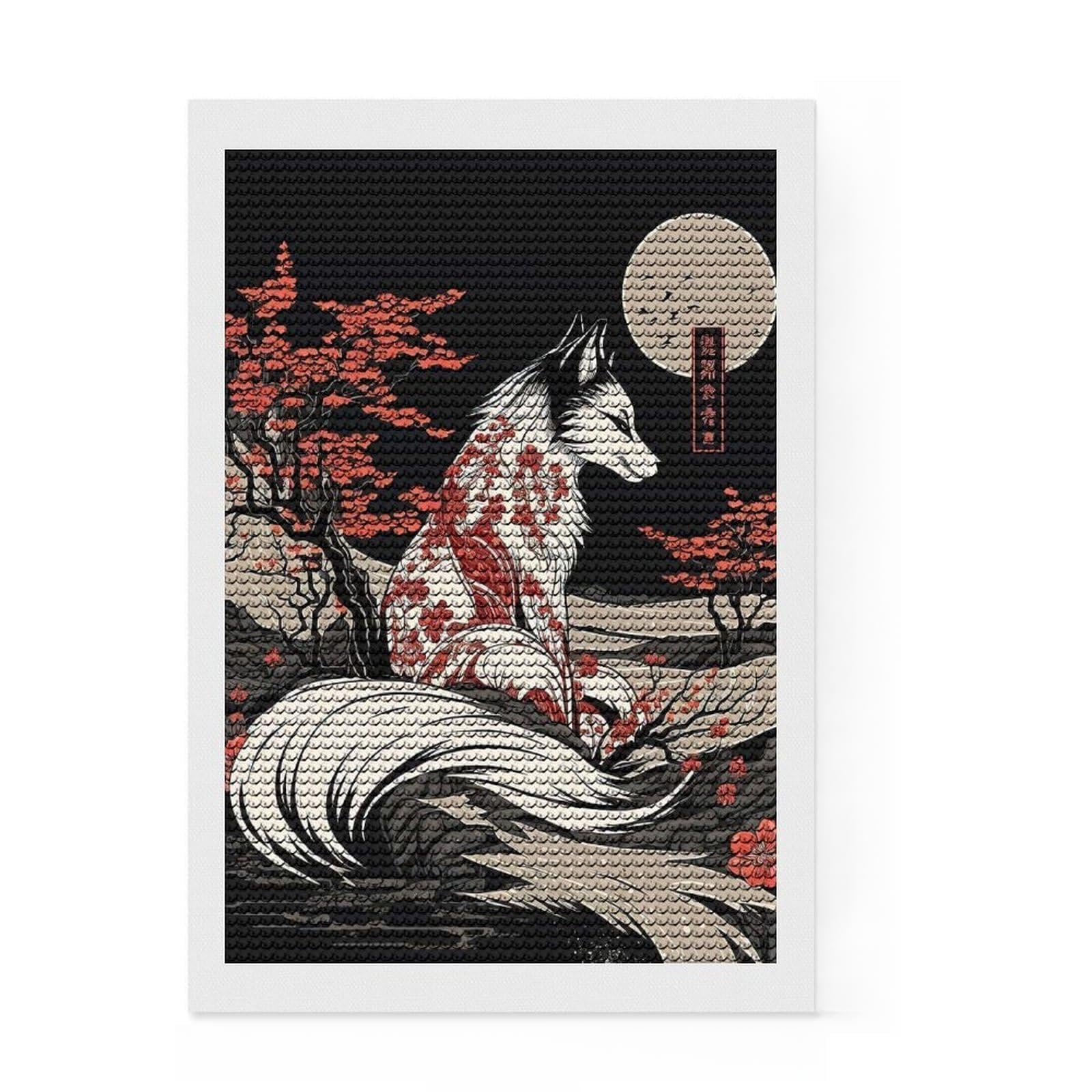 Junmoney The Fox Japanese Diamond Painting Canvas Kit 8"x12", Festive Home Decor, for Women, Farmhouse Decor, Decor Project, Cute Room Decor