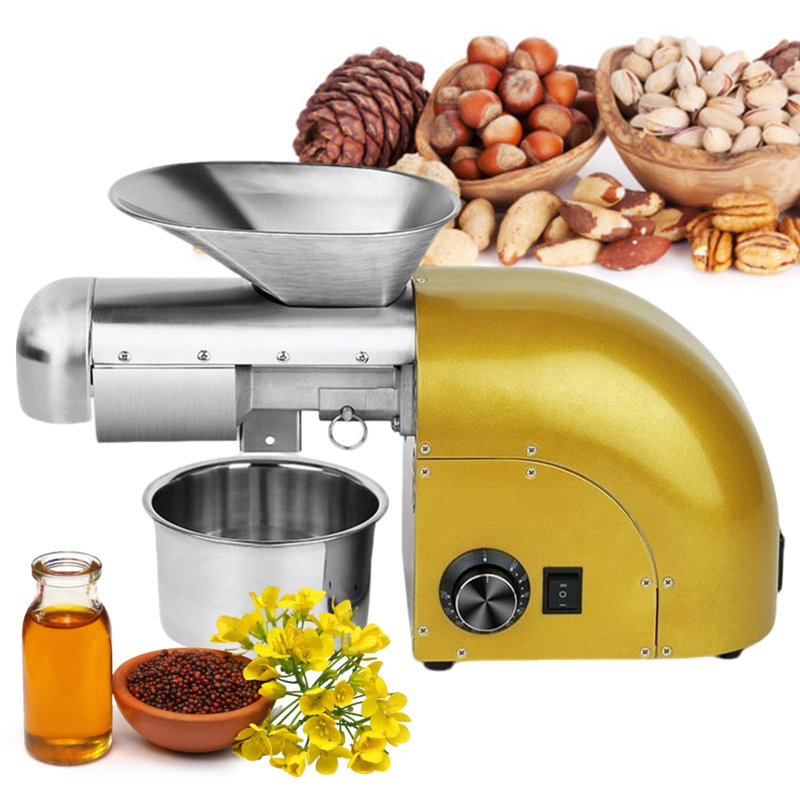 Máquina de prensado de Aceite, Molino de Aceite de Acero Inoxidable para prensado en frío y en Caliente, Control de Temperatura de 32 a 572 °F, 13 a 19 LB/h, bajo Nivel de Ruido.