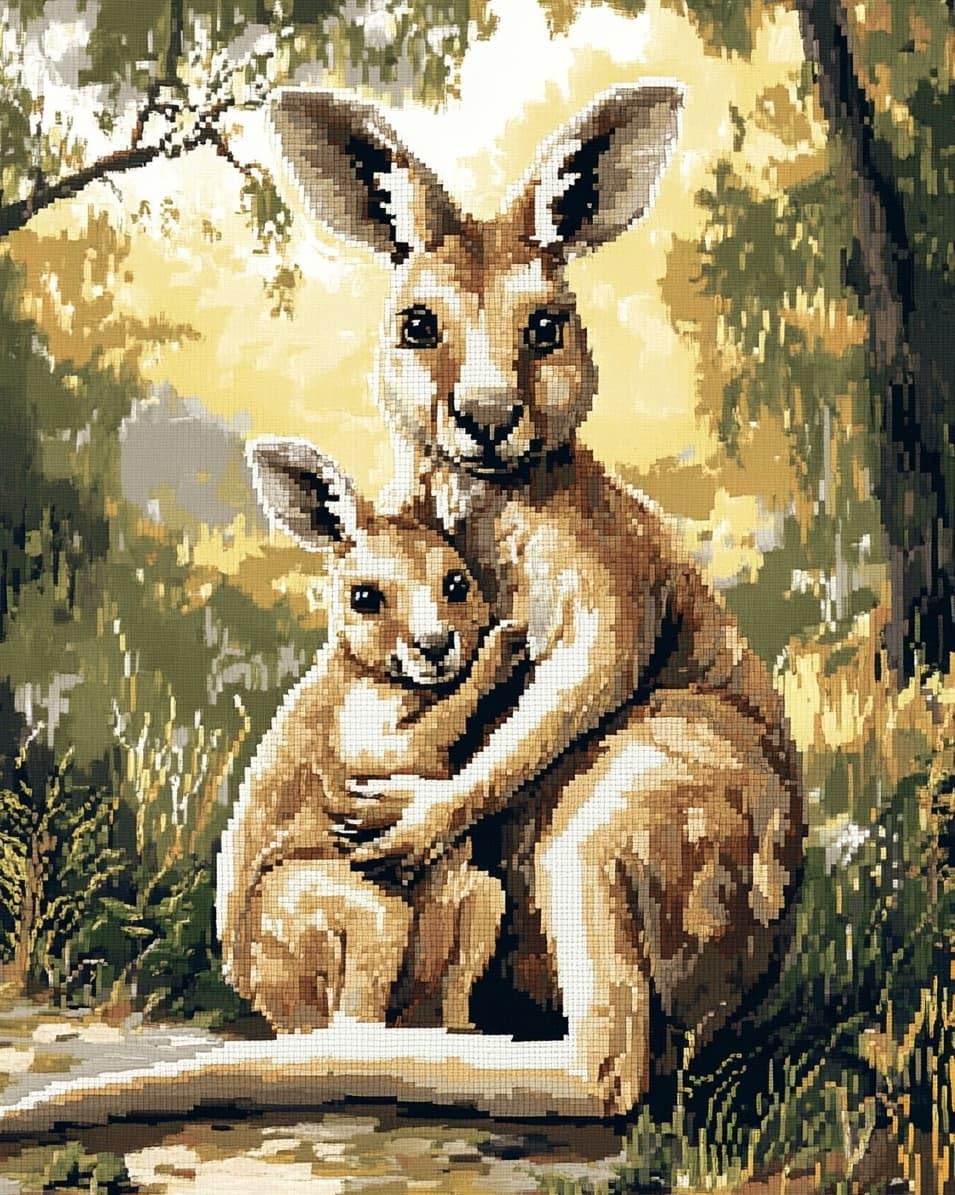 WallustrioaW Stamped Cross Stitch Kits for Adults,Kangaroo Animals,11CT Cross-Stitch for Home Wall Decor DIY Embroidery Kit Needlework Crafts,40x50cm