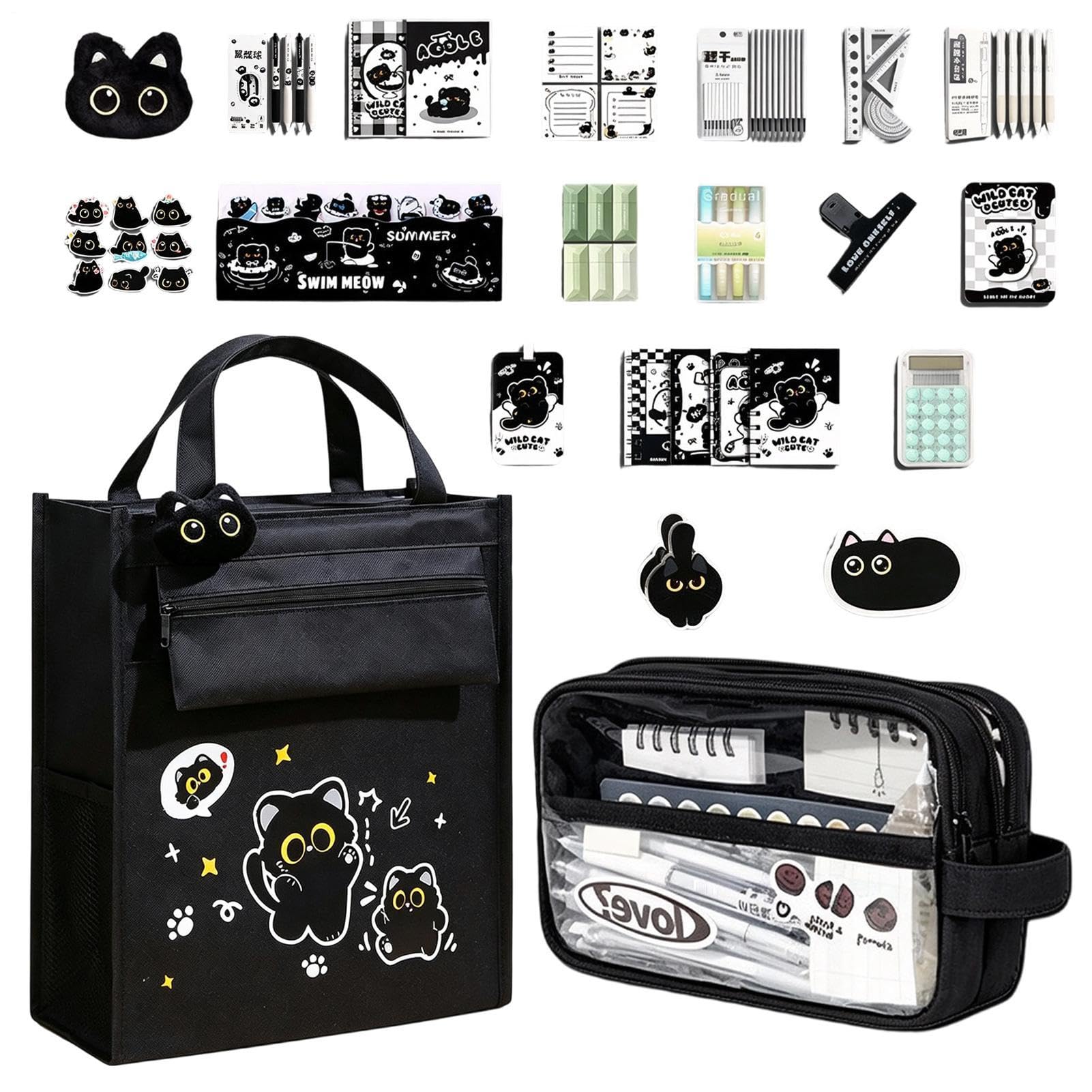 Set Di Cancelleria Kit Organizer Per Cancelleria Gatto Nero Grande Capacità | Set Astuccio Portamatite Per Bambini Per Ragazzi Ragazze Adolescenti Insegnanti Donne Casa Aula Dormitorio Università