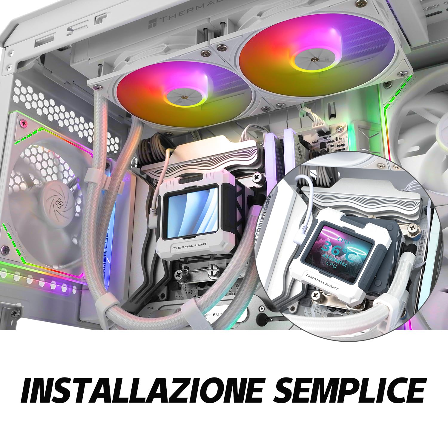 Thermalright FW PRO 360 ARGB White-360mm AIO CPU Liquid Cooler,IPS LCD Screen With 320 * 320 Resolution,for AM4/AM5/Intel LGA1700/1851,2.73 InchMagnet-Absorbent LCD Screen For Images