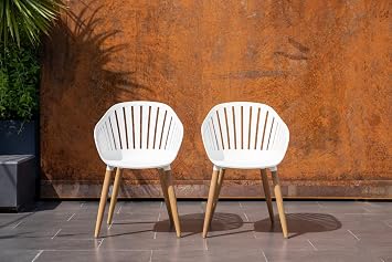 Ramington Set of 2 Chairs | Eucalyptus Wood | Perfect for Indoors, White Cushions, 2-Piece, Dark Teak Finish