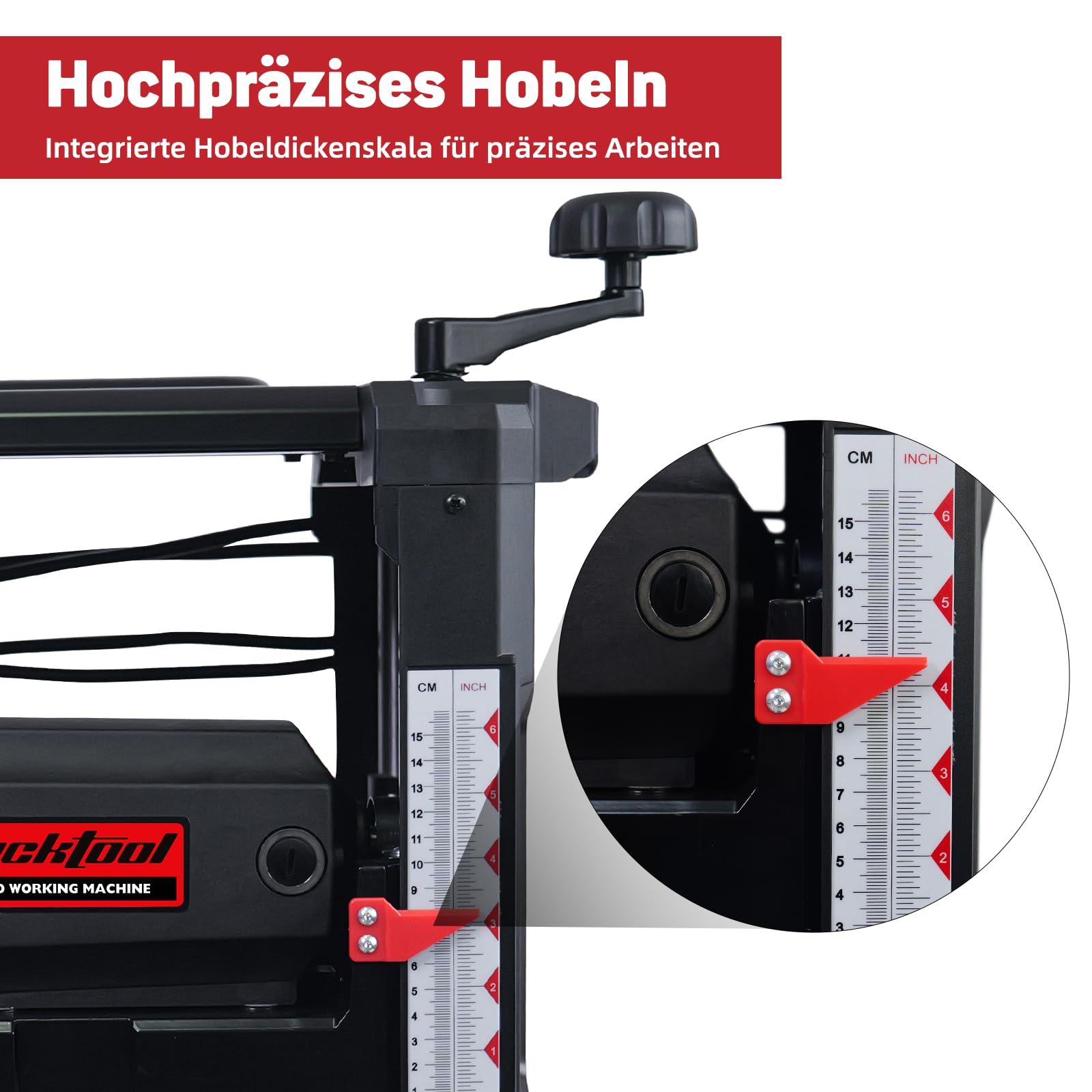 Bucktool Grubościówka 330 mm, 1800 W, 9500 obr./min, wysokość i szerokość przepustu 152/330 mm, maks. pobór wiórów 3 mm, z przyłączem do odsysania kurzu, do obróbki drewna